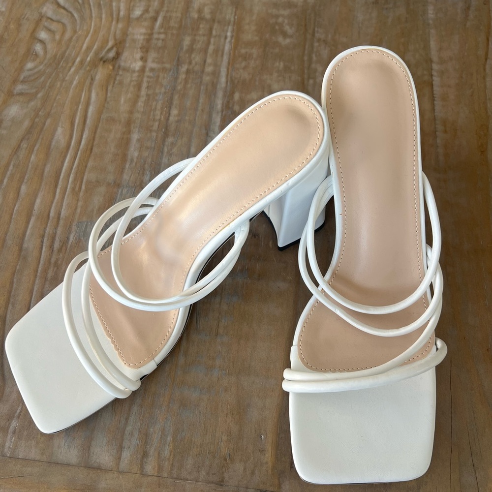 SHEIN White Strappy Square Toe Block Heel Sandals